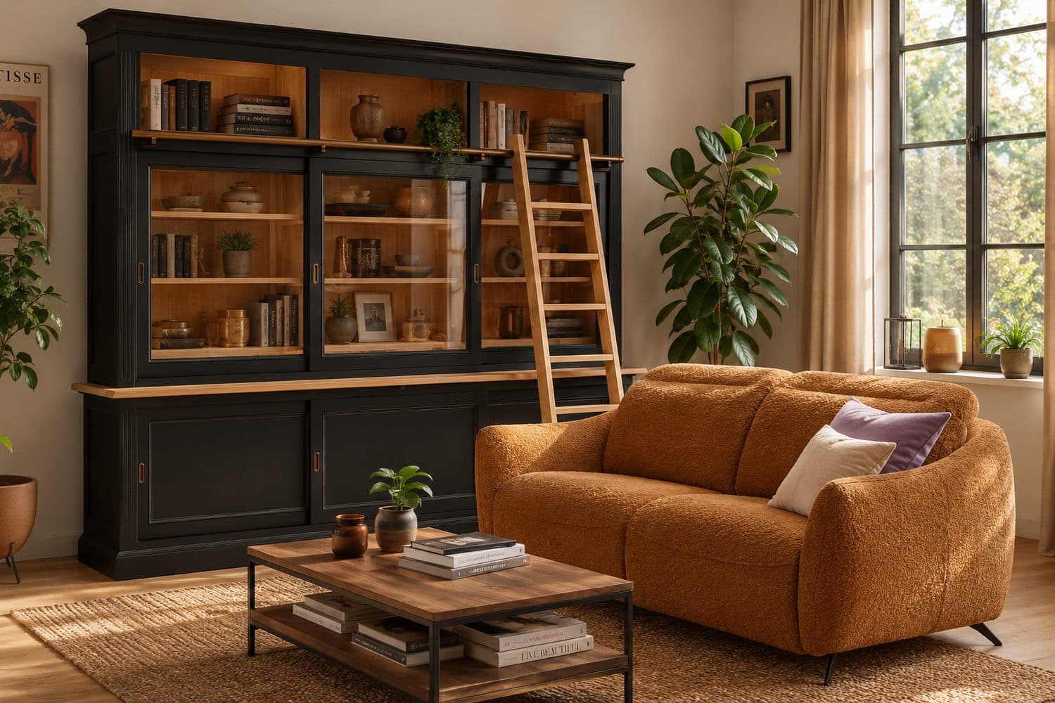 Bibliothèque noire sur-mesure en intérieur